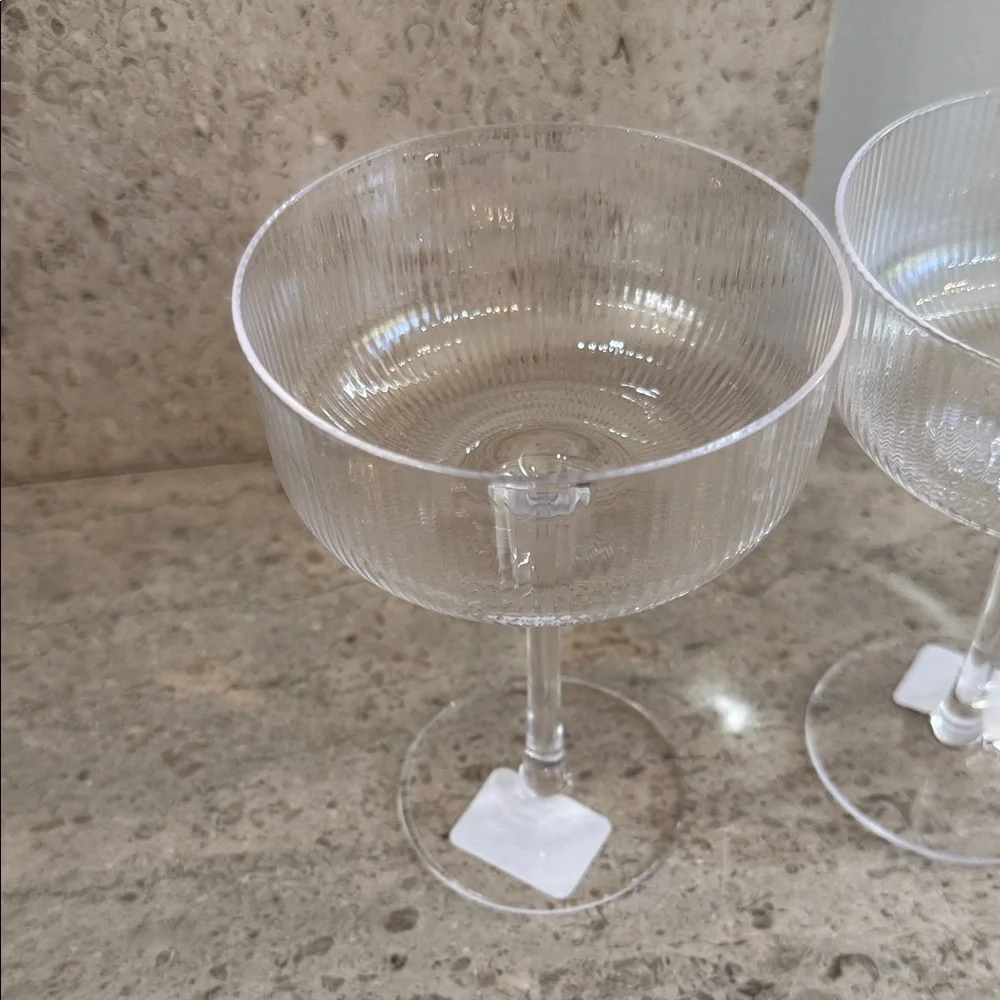 West Elm Elegant Ribbed Glass Coupe Set. Set of 4.
